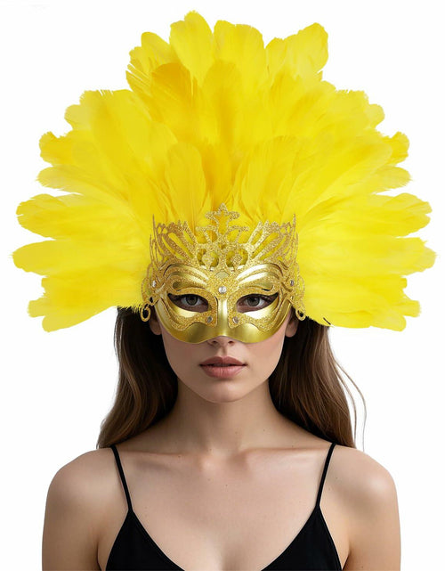 Load image into Gallery viewer, JPXH Masquerade Mask Feather Carnival Showgirl Headpiece Costume Yellow
