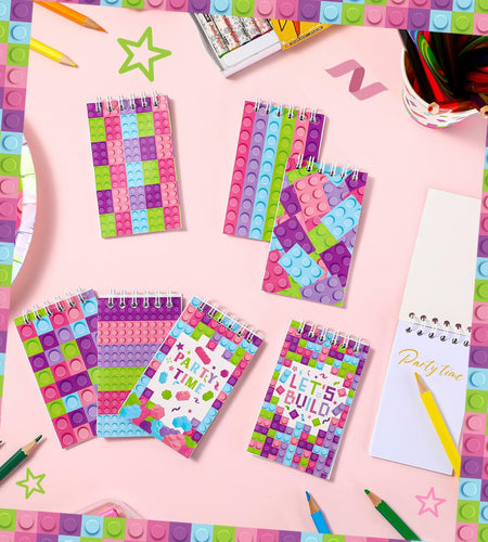 PerKoop Pink Building Block Mini Spiral Notepads 24 Pieces Kids Party Favor