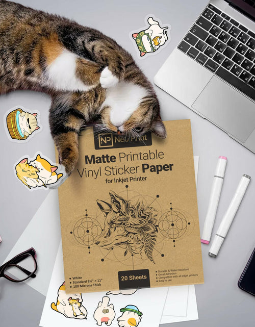 Load image into Gallery viewer, NEO PRINT Printable Vinyl Sticker Paper Matte White 8.5x11 20 Sheets Waterproof
