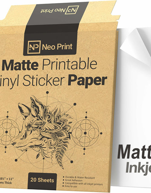 Load image into Gallery viewer, NEO PRINT Printable Vinyl Sticker Paper Matte White 8.5x11 20 Sheets Waterproof
