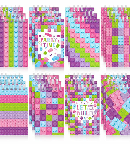 PerKoop Pink Building Block Mini Spiral Notepads 24 Pieces Kids Party Favor