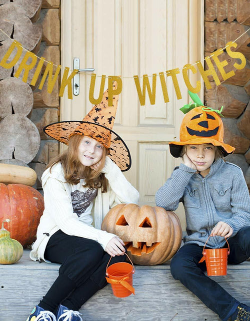 Load image into Gallery viewer, LeeSky Gold Drink Up Witches Banner Halloween Bachelorette Party Decoration
