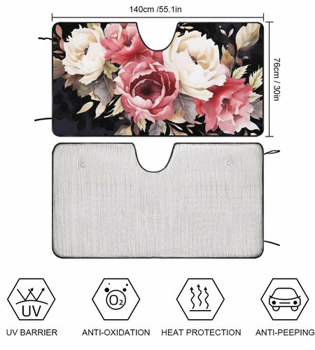 BAHELS Watercolor Black Floral Windshield Sun Shade UV Protector 55x30