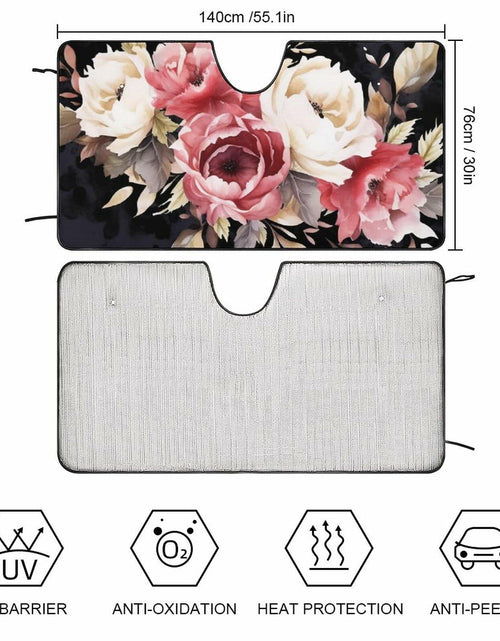 Load image into Gallery viewer, BAHELS Watercolor Black Floral Windshield Sun Shade UV Protector 55x30
