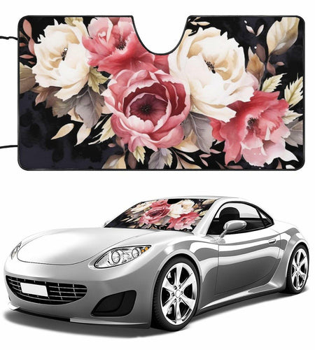 BAHELS Watercolor Black Floral Windshield Sun Shade UV Protector 55x30
