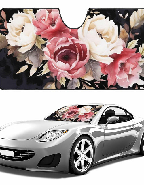 Load image into Gallery viewer, BAHELS Watercolor Black Floral Windshield Sun Shade UV Protector 55x30
