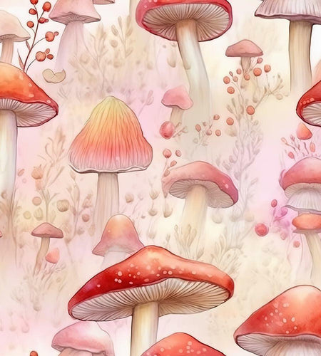 BEETAL Pink Watercolor Mushroom Forest Vintage Peel & Stick Wallpaper PVC