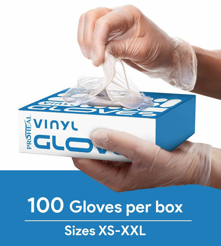 ProHeal Vinyl Disposable Gloves Clear Powder & Latex Free 100 Count Size S