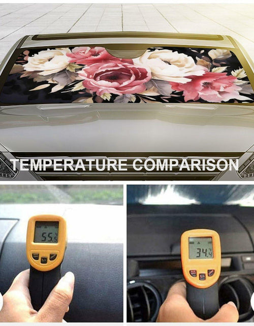 Load image into Gallery viewer, BAHELS Watercolor Black Floral Windshield Sun Shade UV Protector 55x30
