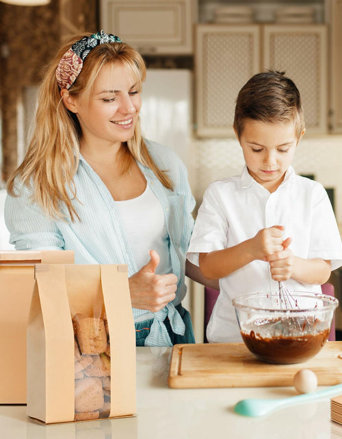 Load image into Gallery viewer, 30 Pack Reusable Brown Kraft Bread Bags with Window Tin Tie 9.3x4.7x1.9
