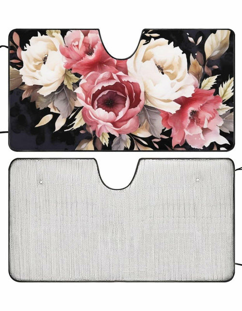 Load image into Gallery viewer, BAHELS Watercolor Black Floral Windshield Sun Shade UV Protector 55x30
