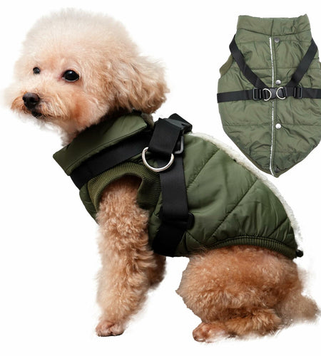 JoyDaog Dog Jacket Harness Fleece Lined Warm Winter Vest LightOrange Size M