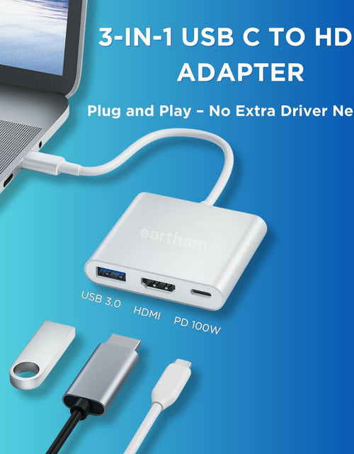 Load image into Gallery viewer, eartham USB C to HDMI Adapter 3-in-1 Hub 4K 30Hz 100W PD USB 3.0 Silver
