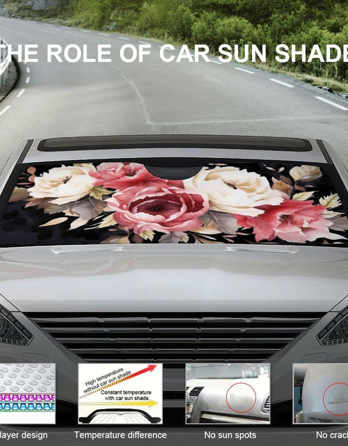 Load image into Gallery viewer, BAHELS Watercolor Black Floral Windshield Sun Shade UV Protector 55x30
