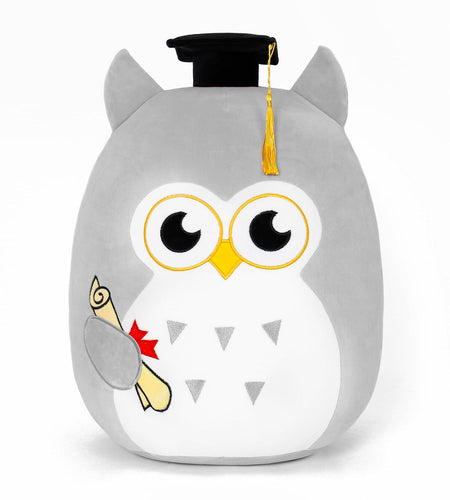 OurHonor Graduation Plush Owl Stuffed Animal Gray Soft Pillow Toy 7in