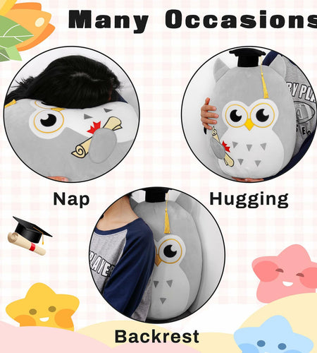 OurHonor Graduation Plush Owl Stuffed Animal Gray Soft Pillow Toy 7in