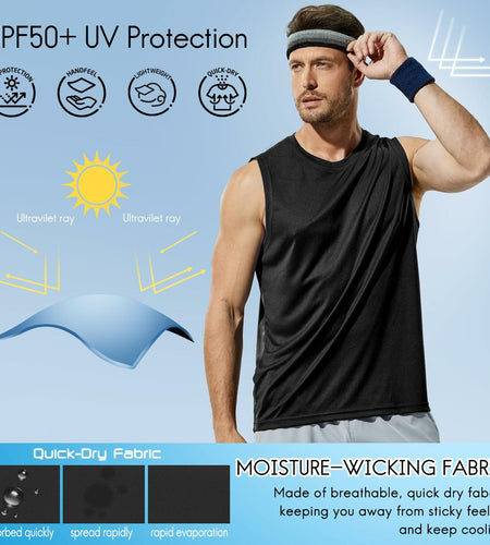 Haimont Mens Sleeveless Workout Gym Tank Shirt UV Muscle Black Size M