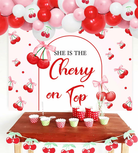 BACH AND BOUJEE She's The Cherry on Top Baby Shower Backdrop Red Balloons