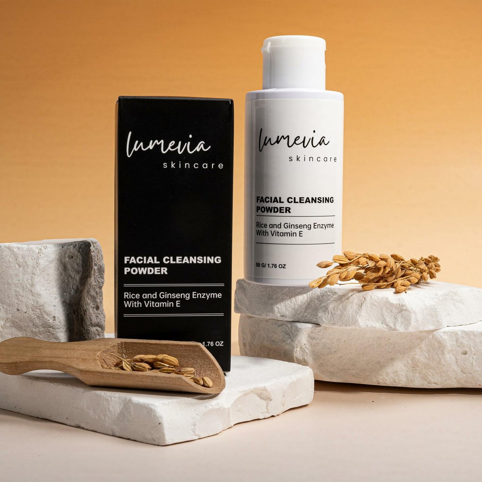 Lumevia Skincare Rice & Ginseng Enzyme Powder Facial Cleanser Vitamin E 50g