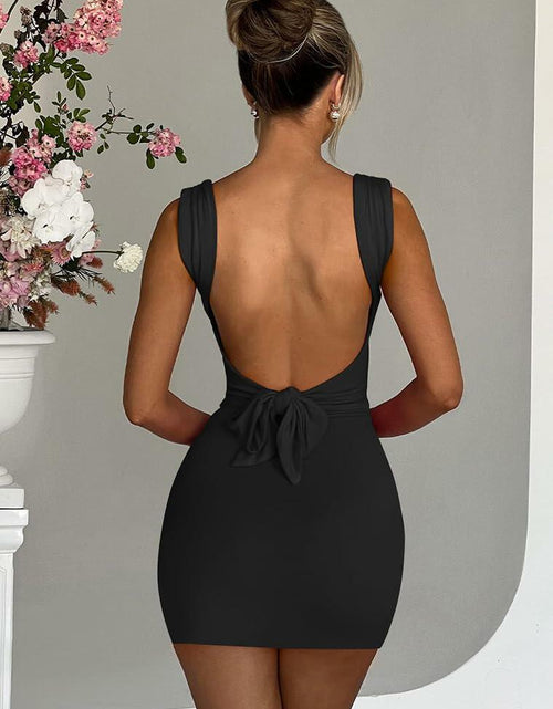 Load image into Gallery viewer, LAGSHIAN Women's Sexy Bodycon Backless Tie Sleeveless Mini Dress Black Size S
