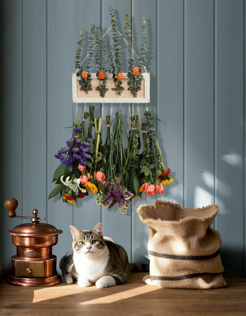 Load image into Gallery viewer, heiwinner Herb Drying Rack Hanging Rustic Wood 4-Compartment 15.7x5.9x0.59
