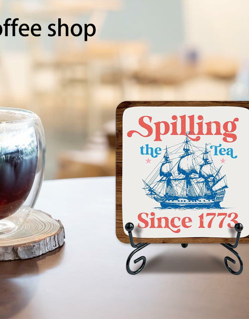 Load image into Gallery viewer, Ketsord 5x5 Blue Gossip Wood Plaque Spill The Tea Metal Support
