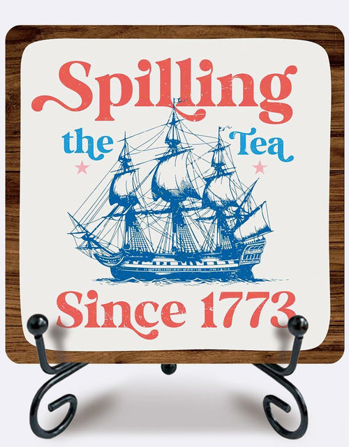 Load image into Gallery viewer, Ketsord 5x5 Blue Gossip Wood Plaque Spill The Tea Metal Support
