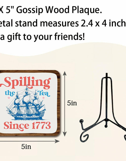 Load image into Gallery viewer, Ketsord 5x5 Blue Gossip Wood Plaque Spill The Tea Metal Support
