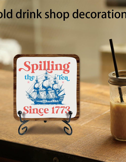 Load image into Gallery viewer, Ketsord 5x5 Blue Gossip Wood Plaque Spill The Tea Metal Support

