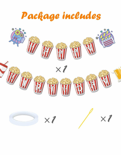 Load image into Gallery viewer, JIVELER Popcorn Happy Birthday Banner Movie Night Theme Multi-color Garland
