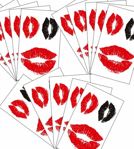 LEOARS Valentines Lip Temporary Tattoo Stickers Waterproof Red Black 15-Sheet