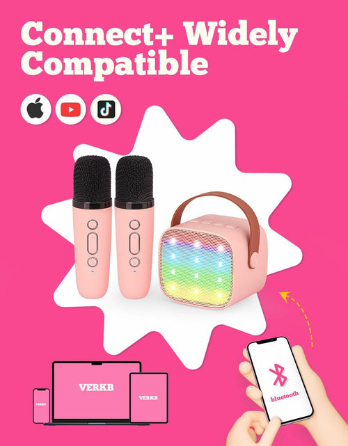 Load image into Gallery viewer, VERKB Kids Karaoke Machine Bluetooth Speaker 2 Wireless Mics Pink
