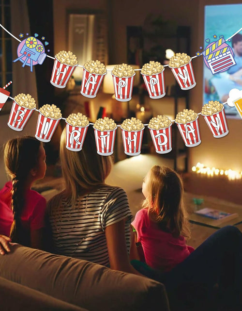 Load image into Gallery viewer, JIVELER Popcorn Happy Birthday Banner Movie Night Theme Multi-color Garland

