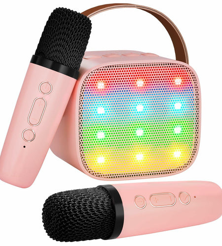VERKB Kids Karaoke Machine Bluetooth Speaker 2 Wireless Mics Pink