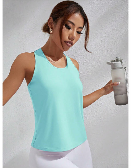 Load image into Gallery viewer, OYOANGLE Women's Sleeveless Racer Back Sports Tank Top Light Blue Size XL
