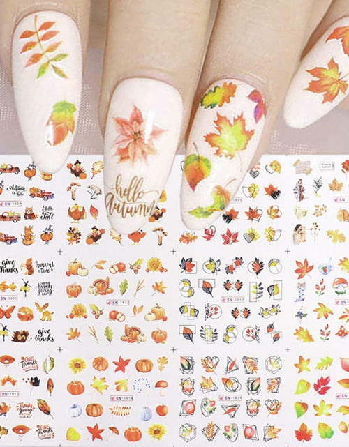 Load image into Gallery viewer, YEFIUO Fall Winter Maple Leaf Pumpkin Nail Art Stickers Water Transfer 12 in 1
