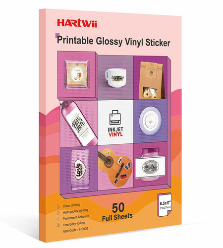 Hartwii Glossy Vinyl Sticker Paper 8.5x11in Letter Size 50 Sheets