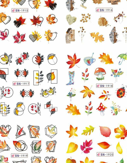 Load image into Gallery viewer, YEFIUO Fall Winter Maple Leaf Pumpkin Nail Art Stickers Water Transfer 12 in 1
