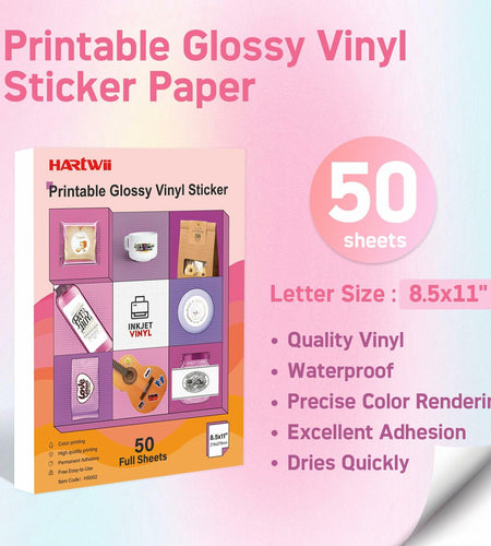 Hartwii Glossy Vinyl Sticker Paper 8.5x11in Letter Size 50 Sheets