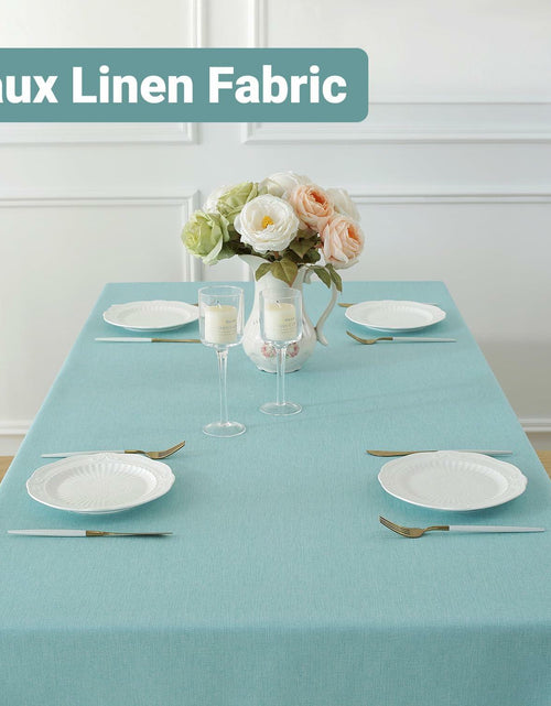 Load image into Gallery viewer, Laolitou Square Tablecloth 60x60in Blue Linen Waterproof Washable
