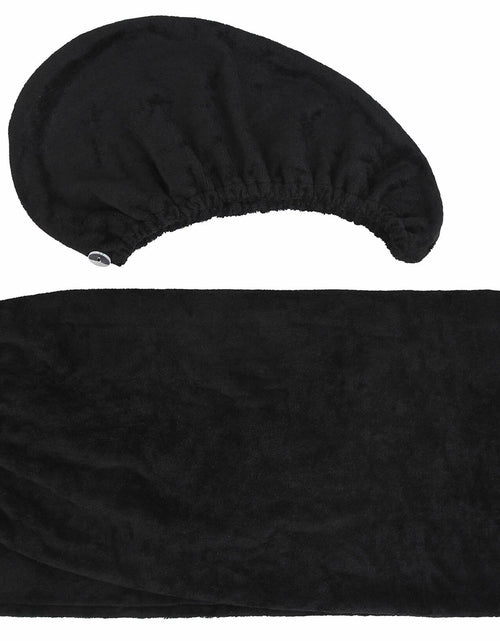 Load image into Gallery viewer, FABBRICA HOME Bamboo Rayon Spa Bath Wrap &amp; Hair Turban Set Navy Blue One Size
