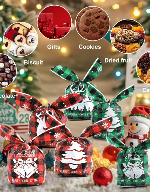 Load image into Gallery viewer, YimeBand 100Pcs Christmas Goodies Gift Bags 6 Styles Small Plastic
