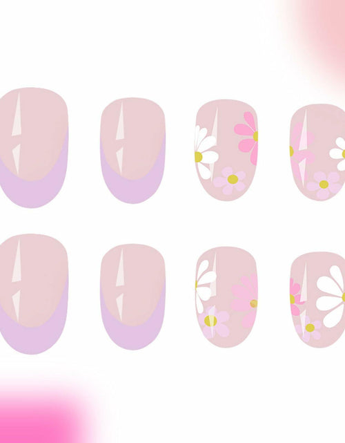 Load image into Gallery viewer, YOJIATOP Summer Press On Nails Short Oval Flower Design Purple Nude 24Pcs
