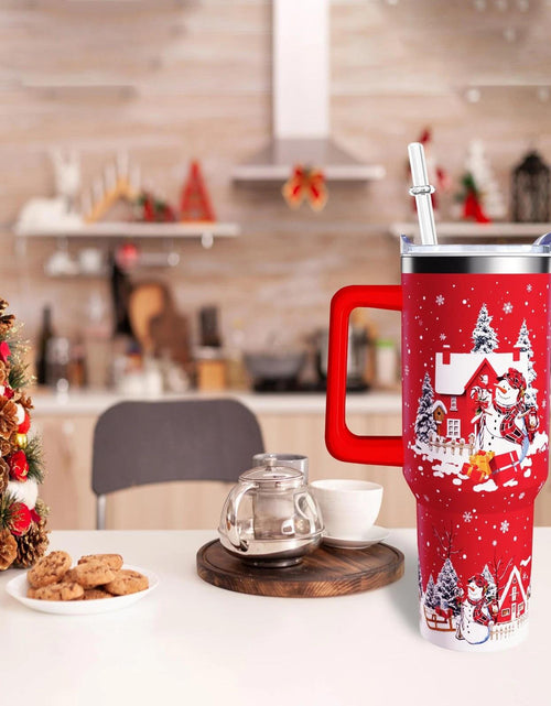 Load image into Gallery viewer, aiwkjdns 40oz Stainless Steel Merry Christmas Tumbler Handle Straw Red Snowman
