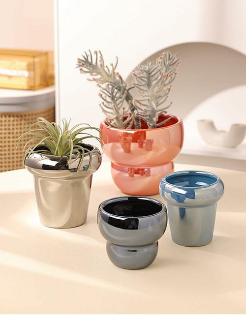 Load image into Gallery viewer, TENLOY 5in Blue Glazed Ceramic Indoor Planter Pot with Drainage Hole
