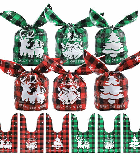 YimeBand 100Pcs Christmas Goodies Gift Bags 6 Styles Small Plastic