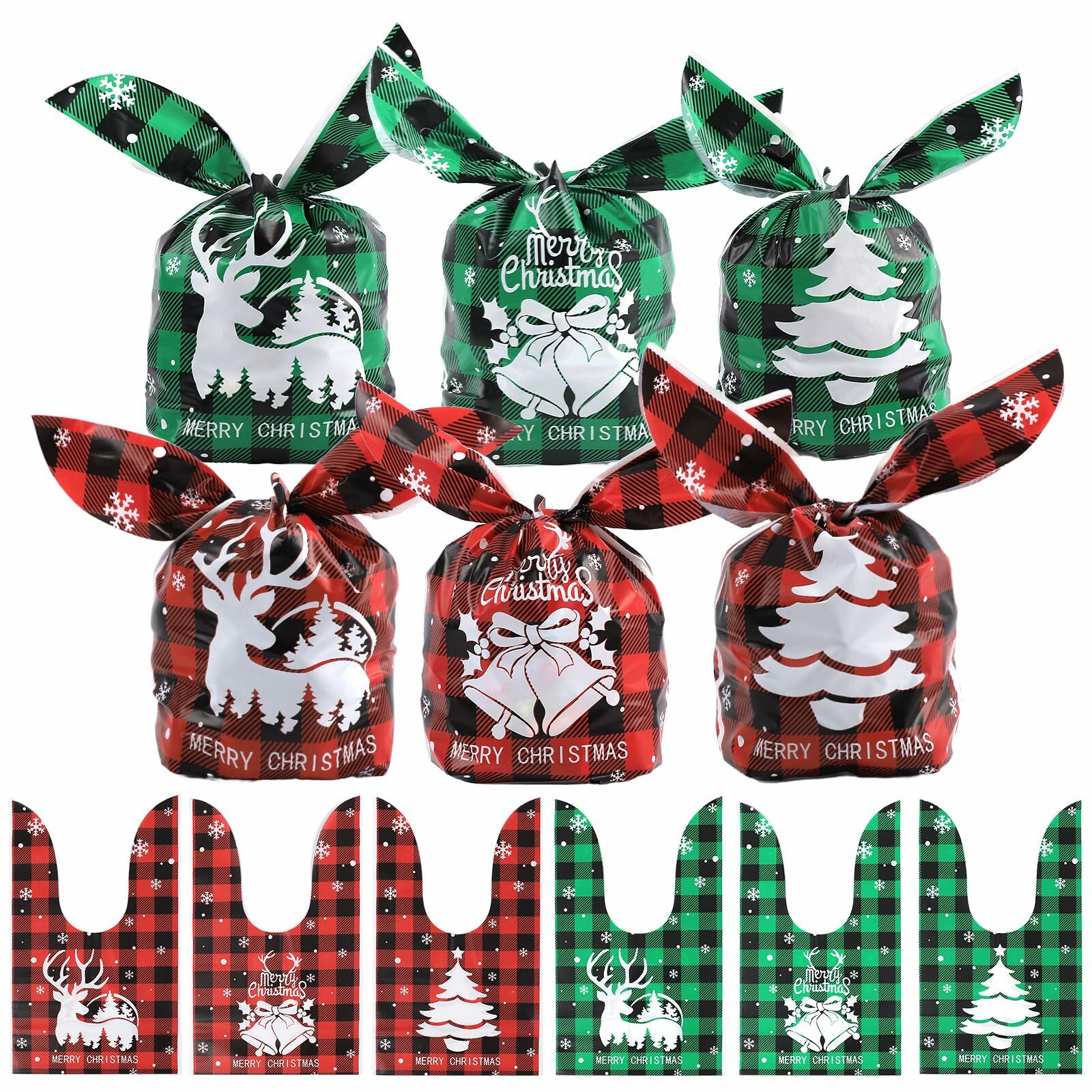 YimeBand 100Pcs Christmas Goodies Gift Bags 6 Styles Small Plastic
