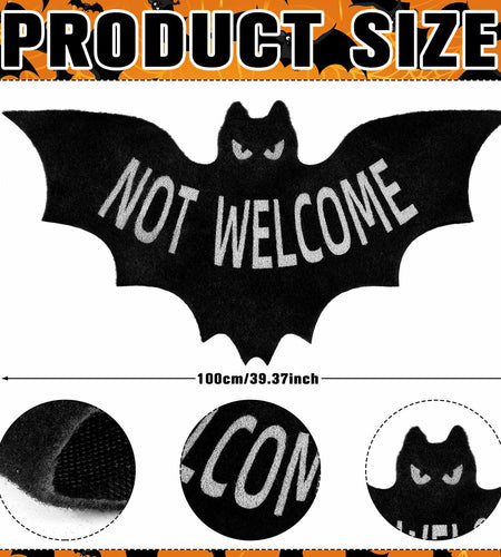 Drydiet Halloween Unwelcome Bat Door Mat 20x40 Large Black Coco Coir
