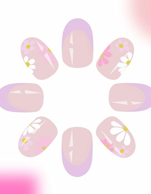Load image into Gallery viewer, YOJIATOP Summer Press On Nails Short Oval Flower Design Purple Nude 24Pcs
