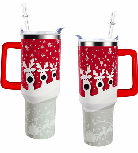 aiwkjdns 40oz Stainless Steel Merry Christmas Tumbler Handle Straw Red Snowman